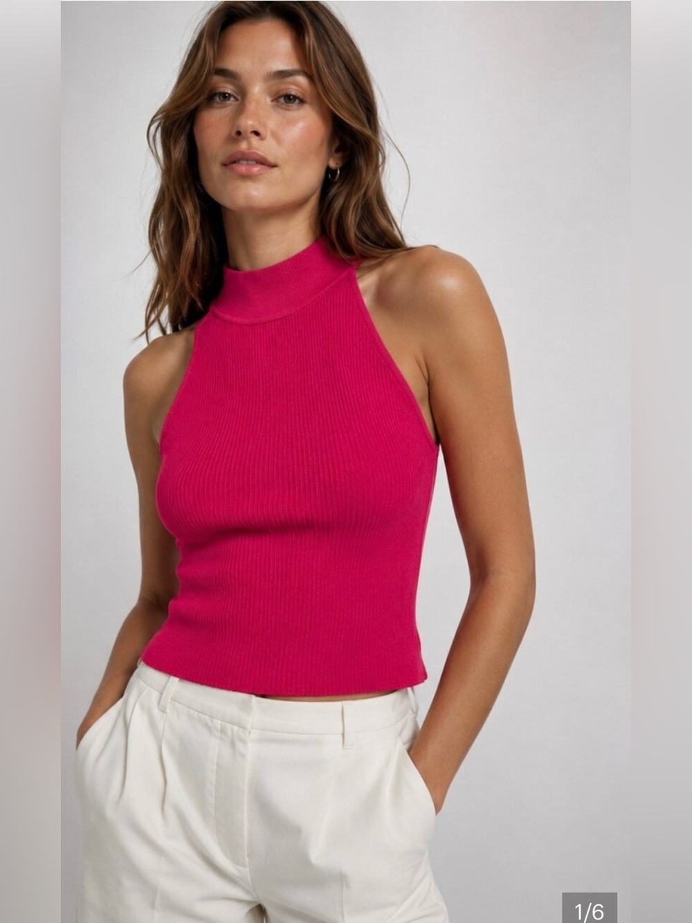 Artitzia Babaton Woman’s Euros Pink Sculpt Knit Halter Top, Size L, NWT